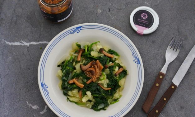 Stamppot met spinazie en champignons