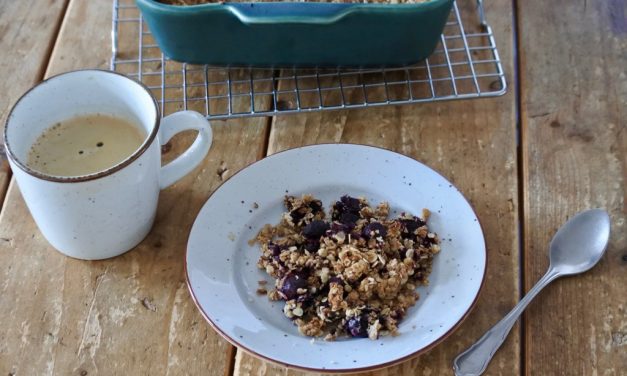 Havermoutcrumble met blauwe bessen